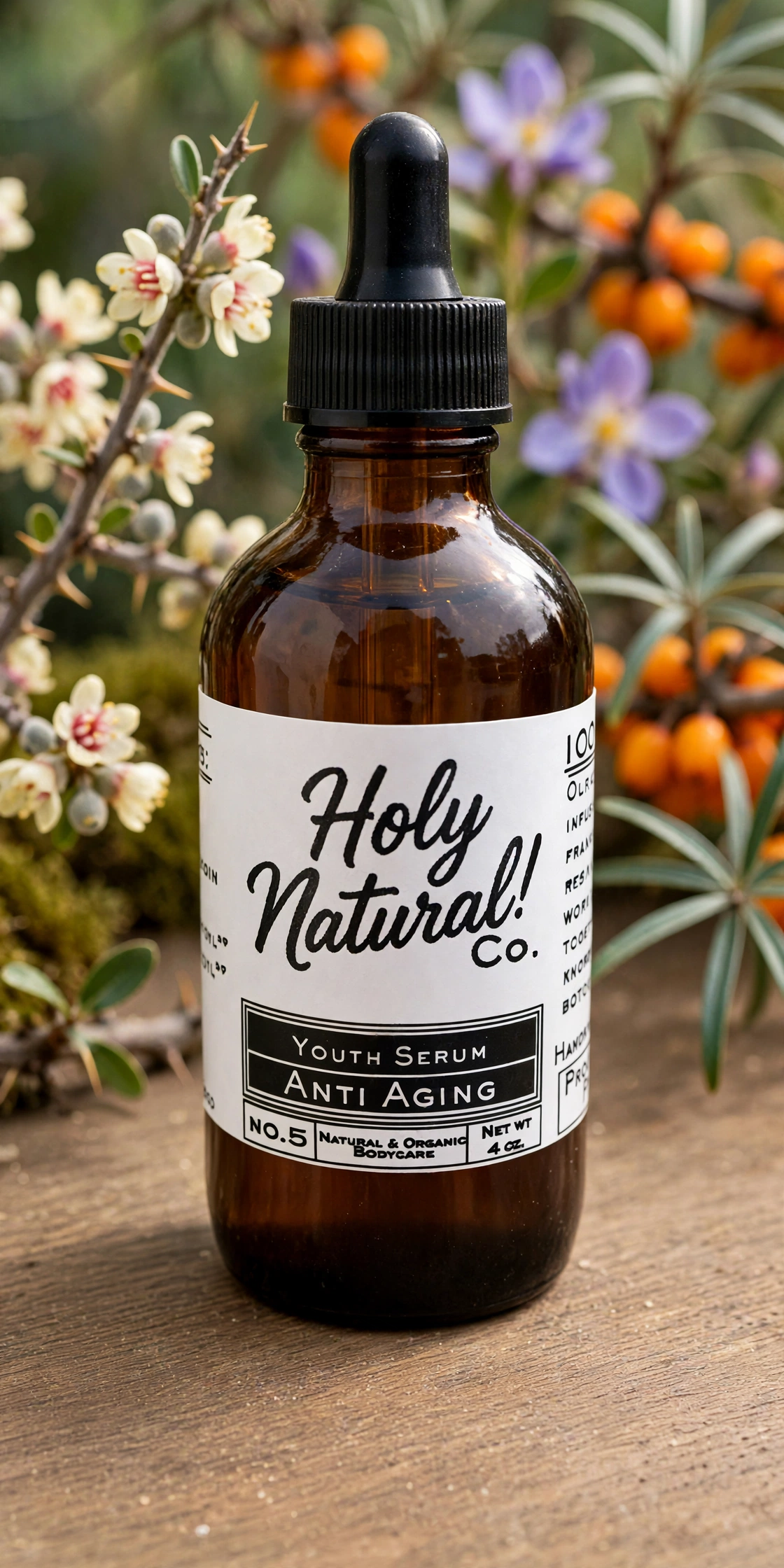 Anti Aging Oil bottle with frankincense, myrrh, bakuchiol and sea buckthorn botanicals