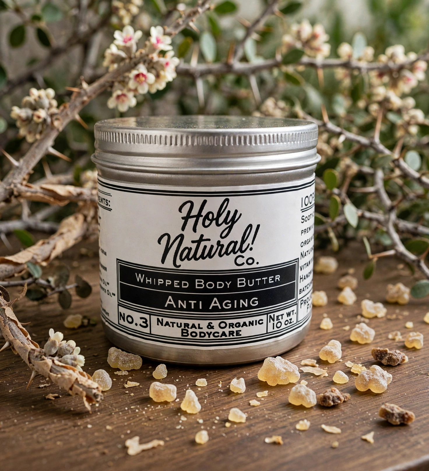 Anti Aging Body Butter jar with frankincense and myrrh